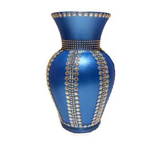 Handmade Brilliant Metallic Blue and Silver Exquisite Vase